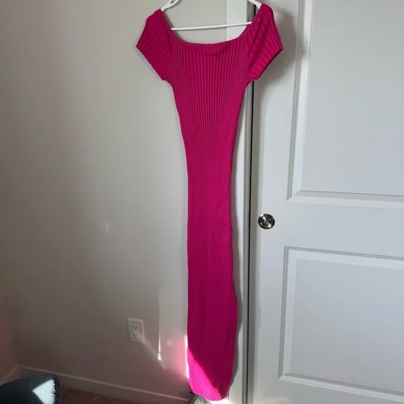 NWT ASTR The Label Loriana Dress Size XL Pink Ribbed Bodycon Off the Shoulder - Picture 9 of 16